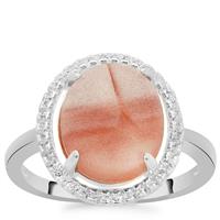 Nanhong Agate Ring with White Topaz in Sterling Silver 5.22cts