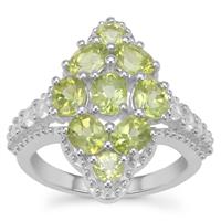 Red Dragon Peridot Ring with White Zircon in Sterling Silver 3.75cts