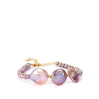 Naturally Lavender Cultured Pearl Bracelet in Gold Tone Sterling Silver