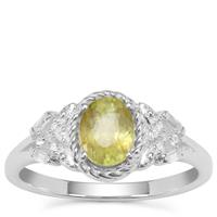 Ambilobe Sphene Ring with White Zircon in Sterling Silver 1.17cts