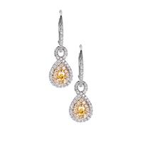 Yellow Diamonds Earrings with White Diamonds in 14K Two Tone Gold 1cts