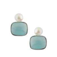 Aquamarine Earrings with Kaori Cultured Pearl in Sterling Silver