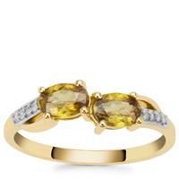 Ambilobe Sphene Ring with Diamond in 9K Gold 1.22cts