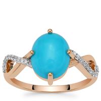 Sleeping Beauty Turquoise Ring with White Zircon in 9K Rose Gold 2.25cts