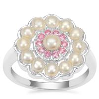 Kaori Cultured Pearl Ring with Thai Sapphire in Sterling Silver 