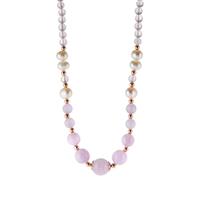 Kunzite, Rose Quartz Necklace with Kaori Cultured Pearl in Rose Tone Sterling Silver