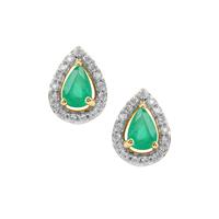 Zambian Emerald & White Zircon 9K Gold Earrings ATGW 1.20cts