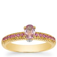 Pink Sapphire Ring with White Zircon in 9K Gold 0.80ct