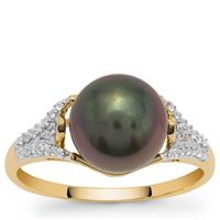 Tahitian Cultured Pearl Ring with White Zircon in 9K Gold (9mm)