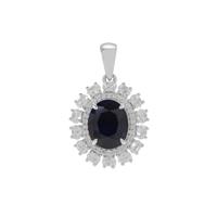 Madagascan Blue Sapphire Pendant with White Zircon in Sterling Silver 6.15cts