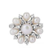 Cultured Pearl Ring with White Topaz in Sterling Silver 