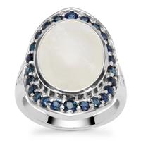 Rainbow Moonstone Ring with Australian Blue Sapphire in Sterling Silver 11.65cts
