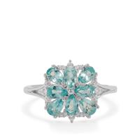 Madagascan Blue Apatite Ring with White Zircon in Sterling Silver 1.70cts