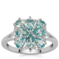 Madagascan Blue Apatite Ring with White Zircon in Sterling Silver 1.70cts