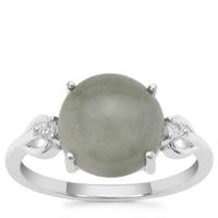 Type A Burmese Jadeite Ring with White Zircon in Sterling Silver 5.23cts