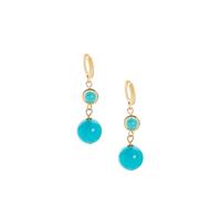 Blue Amazonite Earrings in Gold Tone Sterling Silver 17.50cts