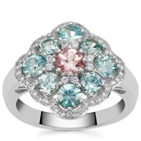 Pink Spinel, Ratanakiri Blue Zircon Ring with White Zircon in Sterling Silver 3.05cts