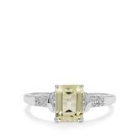 Minas Novas Hiddenite Ring with White Zircon in Sterling Silver 2.25cts