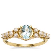 Santa Maria Aquamarine Ring with Kaori Cultured Pearl in 9K Gold 