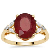 Malagasy Ruby Ring with White Zircon in 9K Gold 5.75cts (F)