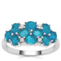 Neon Apatite Ring with White Zircon in Sterling Silver 2.28cts