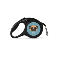 Personalised Apricot Pug Retractable Dog Lead - (Small 5m Retractable)