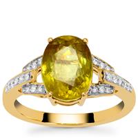 Ambilobe Sphene Ring with Diamond in 18K Gold 4.20cts