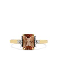 Oregon Cherry Sunstone Ring with White Zircon in 9K Gold 1.50cts