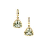 Lehrer Infinity Cut Prasiolite Earrings with Diamond in 9K Gold 5.60cts