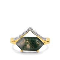 Moss Agate Ring with White Zircon in Gold Plated Sterling Silver 3.35cts