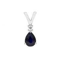 Madagascan Blue Sapphire Pendant with White Zircon in Sterling Silver 1.40cts