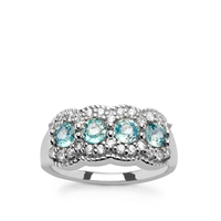 Ratanakiri Blue Zircon Ring with White Zircon in Sterling Silver 2.18cts