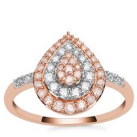 White Diamonds Ring with Natural Pink Diamonds in 9K Rose Gold 0.55ct