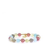Multicolour Gemstone Elastic Bracelet in Gold Tone Sterling Silver 68cts