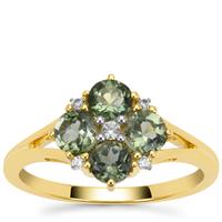 Congo Green Tourmaline Ring with White Zircon in 9K Gold 1.20cts