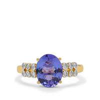 AAA Tanzanite Ring with Diamond in 18K Gold 2.15cts