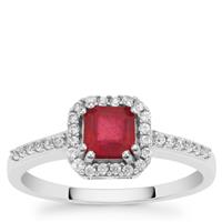 Asscher Cut Malagasy Ruby Ring with White Zircon in 9K White Gold 1.35cts (F)