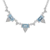Swiss Blue Topaz Regency Necklace with White Zircon in Sterling Silver 2.95cts