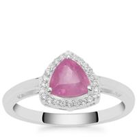Ilakaka Hot Pink Sapphire Ring with White Zircon in Sterling Silver 1.15cts