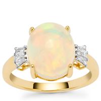Ethiopian Opal Ring with Diamond in 18K Gold 3.45cts