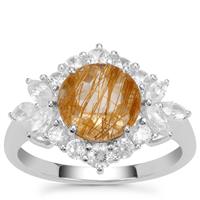 Rutile Quartz Ring with White Zircon in Sterling Silver 4cts