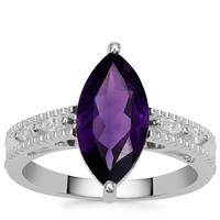 Zambian Amethyst Ring with White Zircon in Sterling Silver 2.70cts