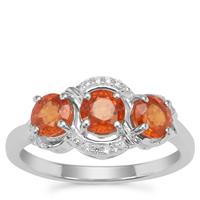 Mandarin Garnet Ring with White Zircon in Sterling Silver 2cts