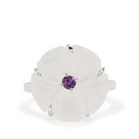 Optic Quartz, Moroccan Amethyst Ring with White Zircon in Sterling Silver 9.10cts