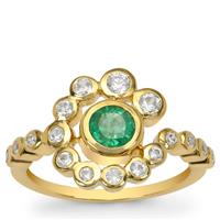 Zambian Emerald Ring with White Zircon in 9K Gold 1.15cts