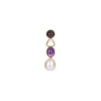 Kaori Cultured Pearl, Red Garnet and Lemon Quartz Pendant with Amethyst in Gold Tone Sterling Silver