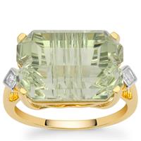 Lehrer Loom of Light Cut Prasiolite Ring with White Zircon in 9K Gold 11.20cts