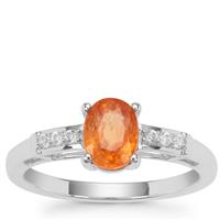 Mandarin Garnet Ring with White Zircon in Sterling Silver 1.39cts