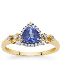 AAA Tanzanite Ring with White Zircon in 9K Gold 1.05cts