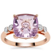 Lehrer Quasar Cut Rose De France Amethyst Ring with White Zircon in 9K Rose Gold 3cts